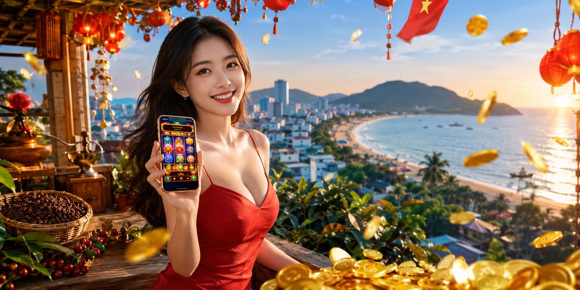 Người dùng thưởng thức cà phê và chơi slot game tại Côn Đảo